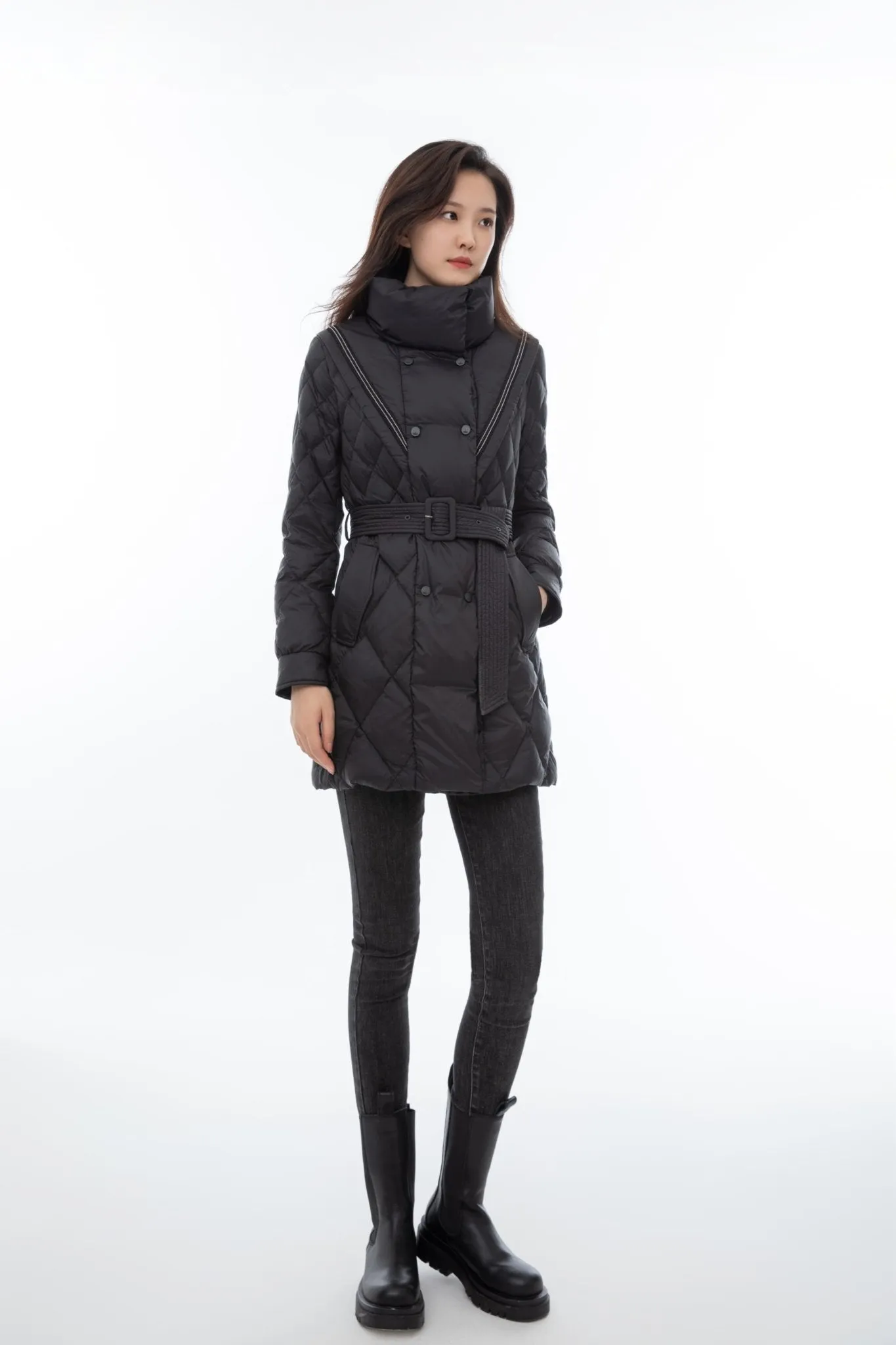 Obsidian Black Waisted Waterproof Down Jacket