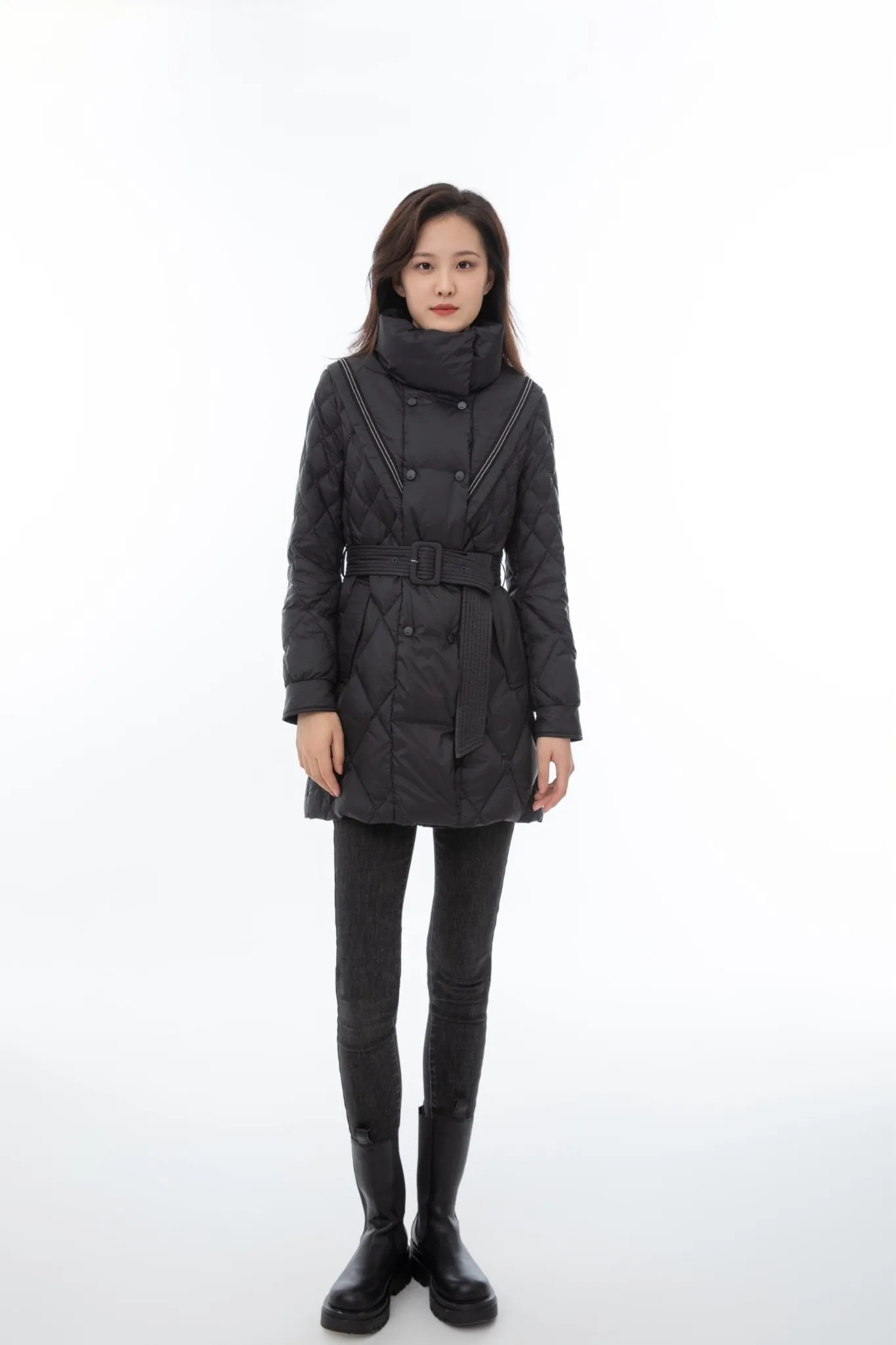 Obsidian Black Waisted Waterproof Down Jacket