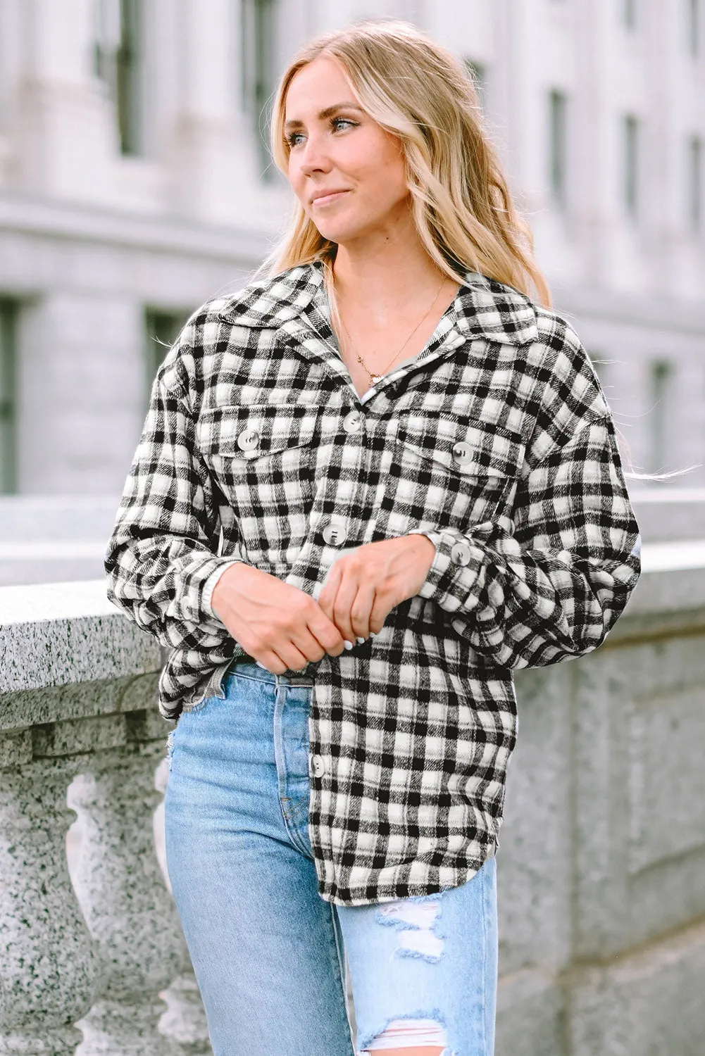 Plaid Chest Pockets Tunic Shacket