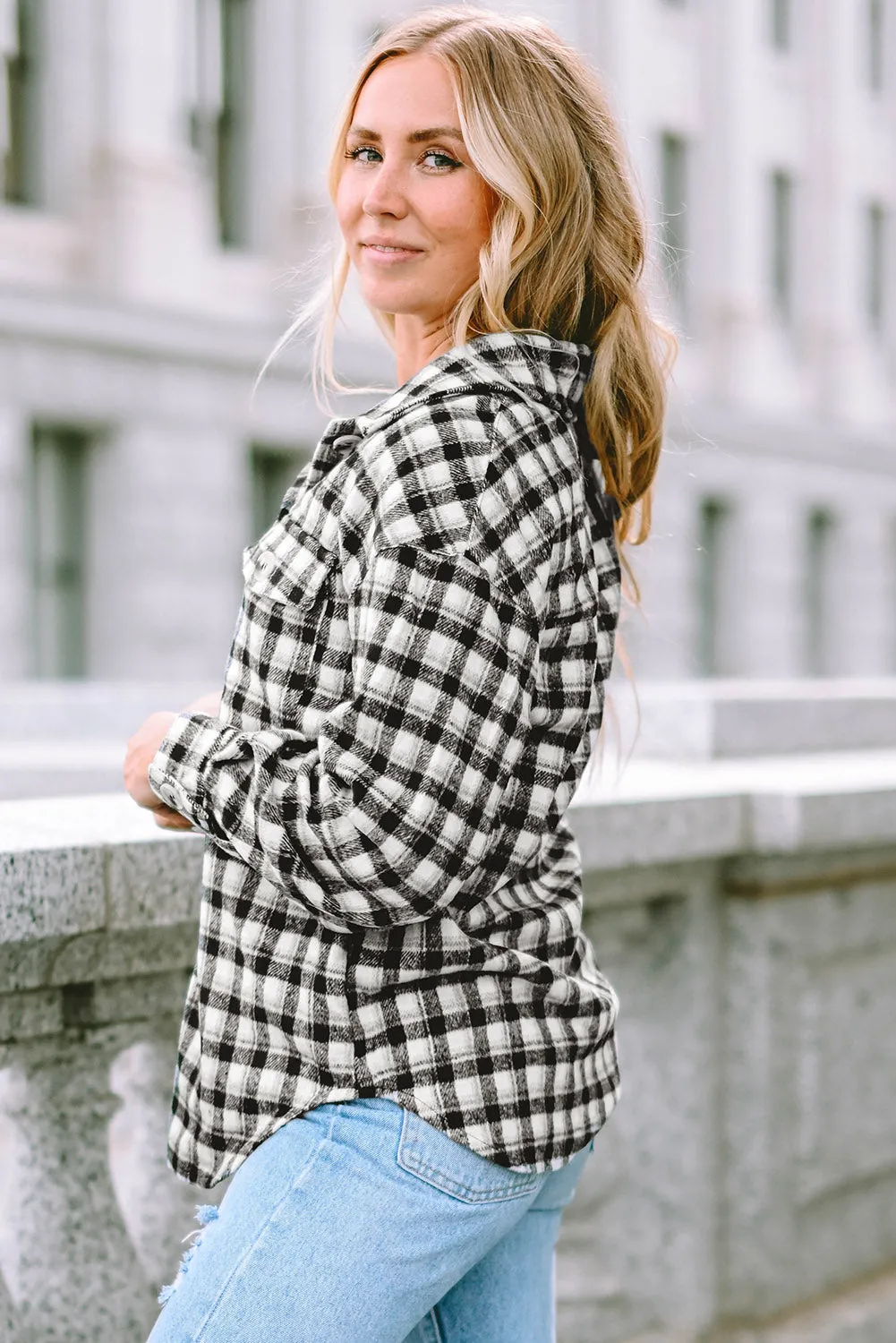 Plaid Chest Pockets Tunic Shacket