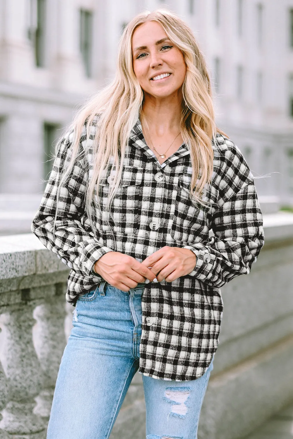 Plaid Chest Pockets Tunic Shacket