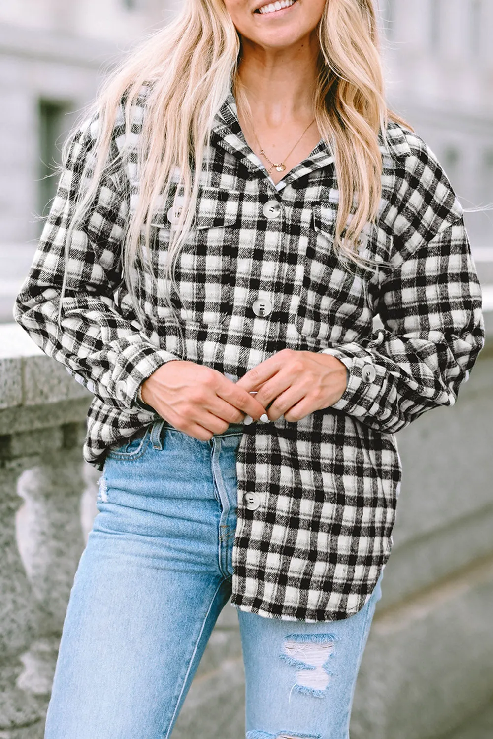 Plaid Chest Pockets Tunic Shacket