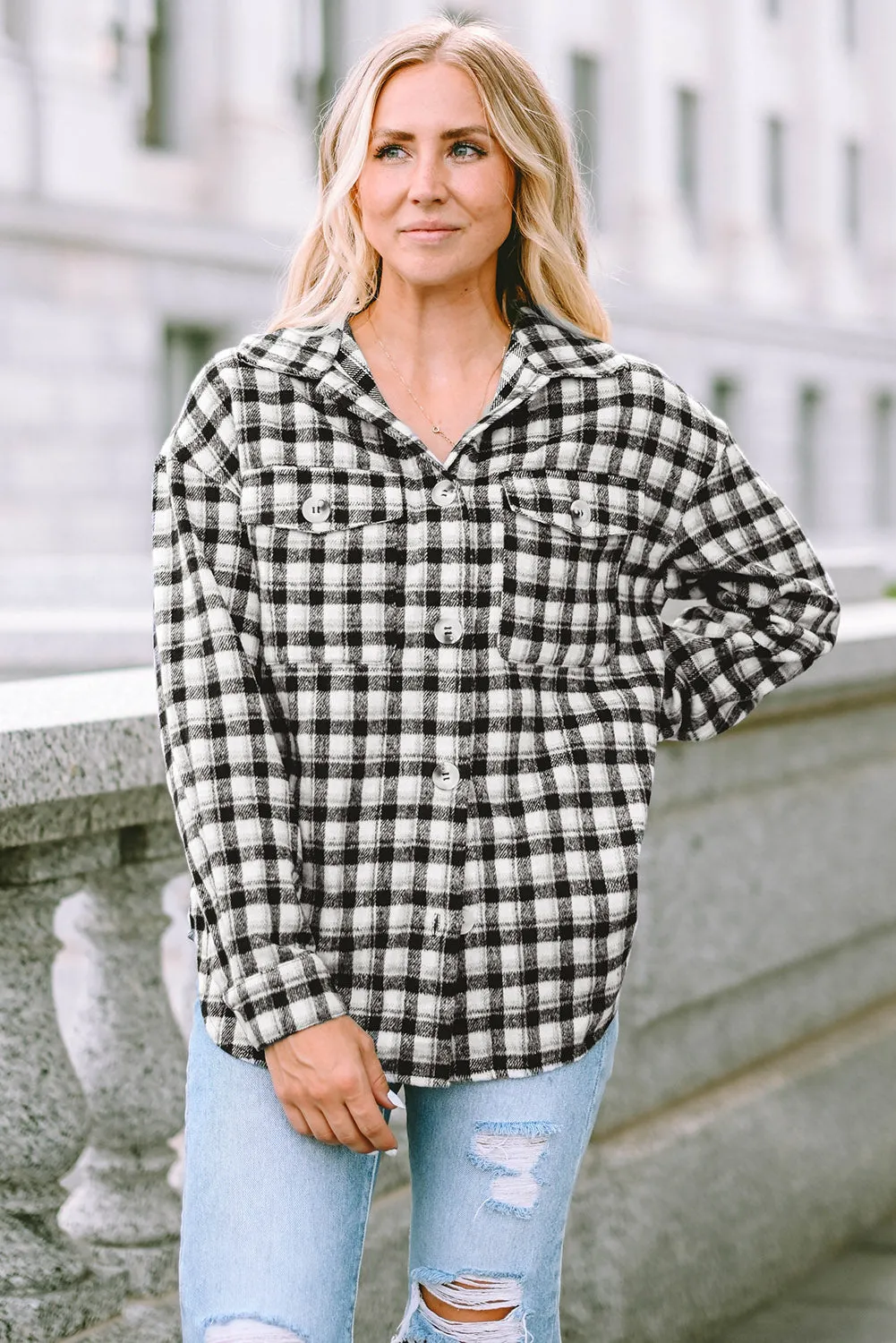 Plaid Chest Pockets Tunic Shacket