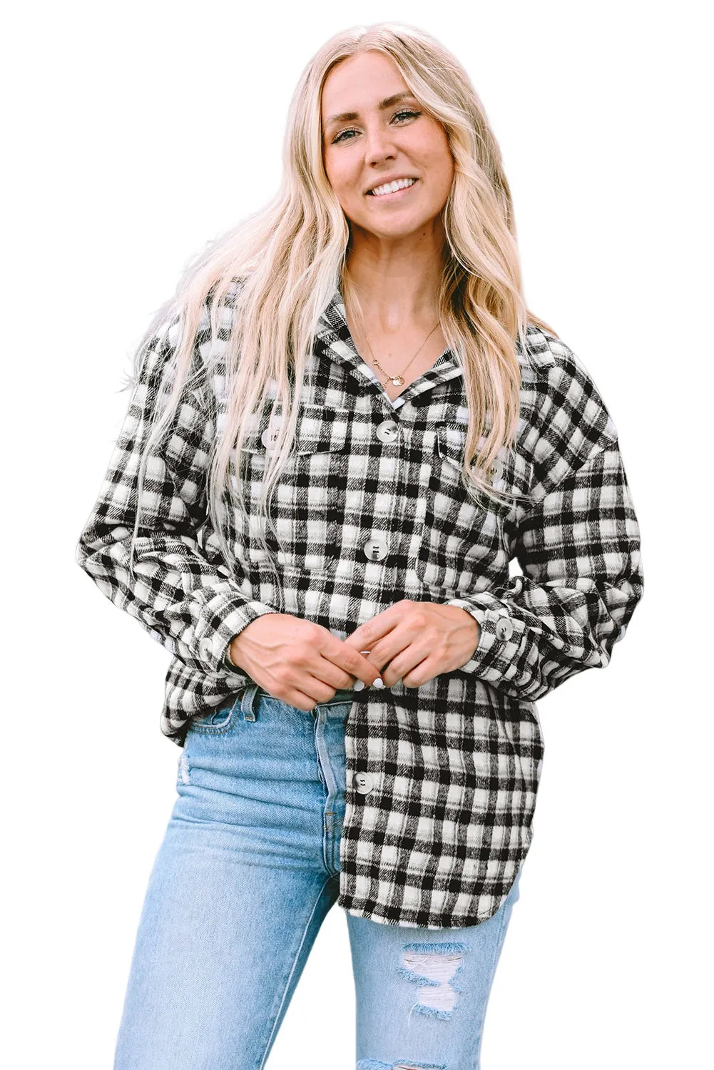 Plaid Chest Pockets Tunic Shacket