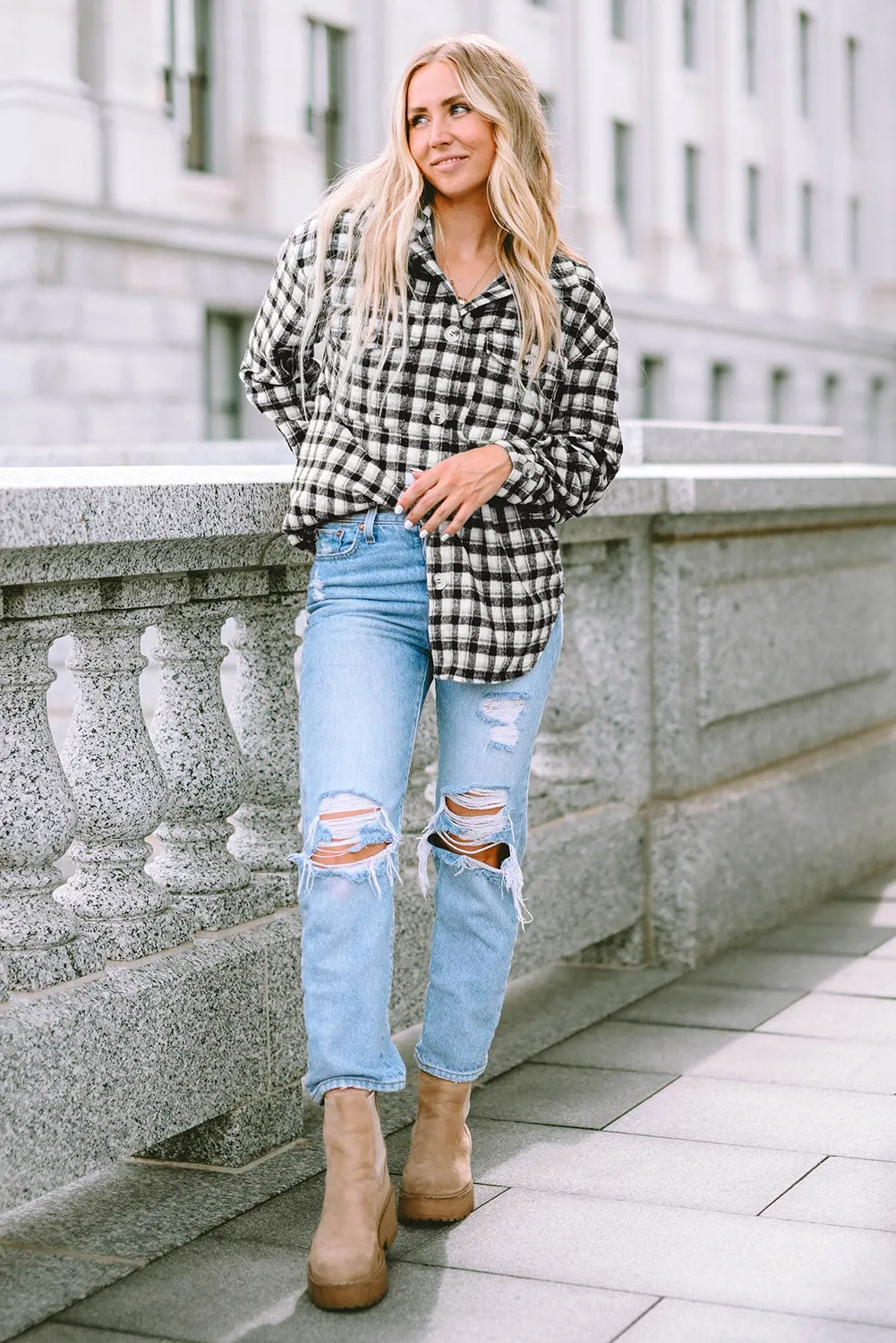 Plaid Chest Pockets Tunic Shacket