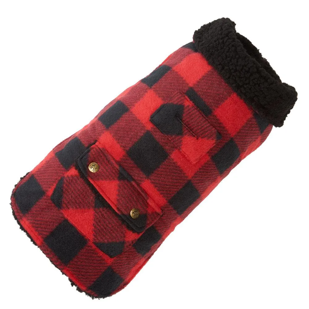 Plaid Winter Dog Jacket - UpCountry Buffalo Check Fleece Coat