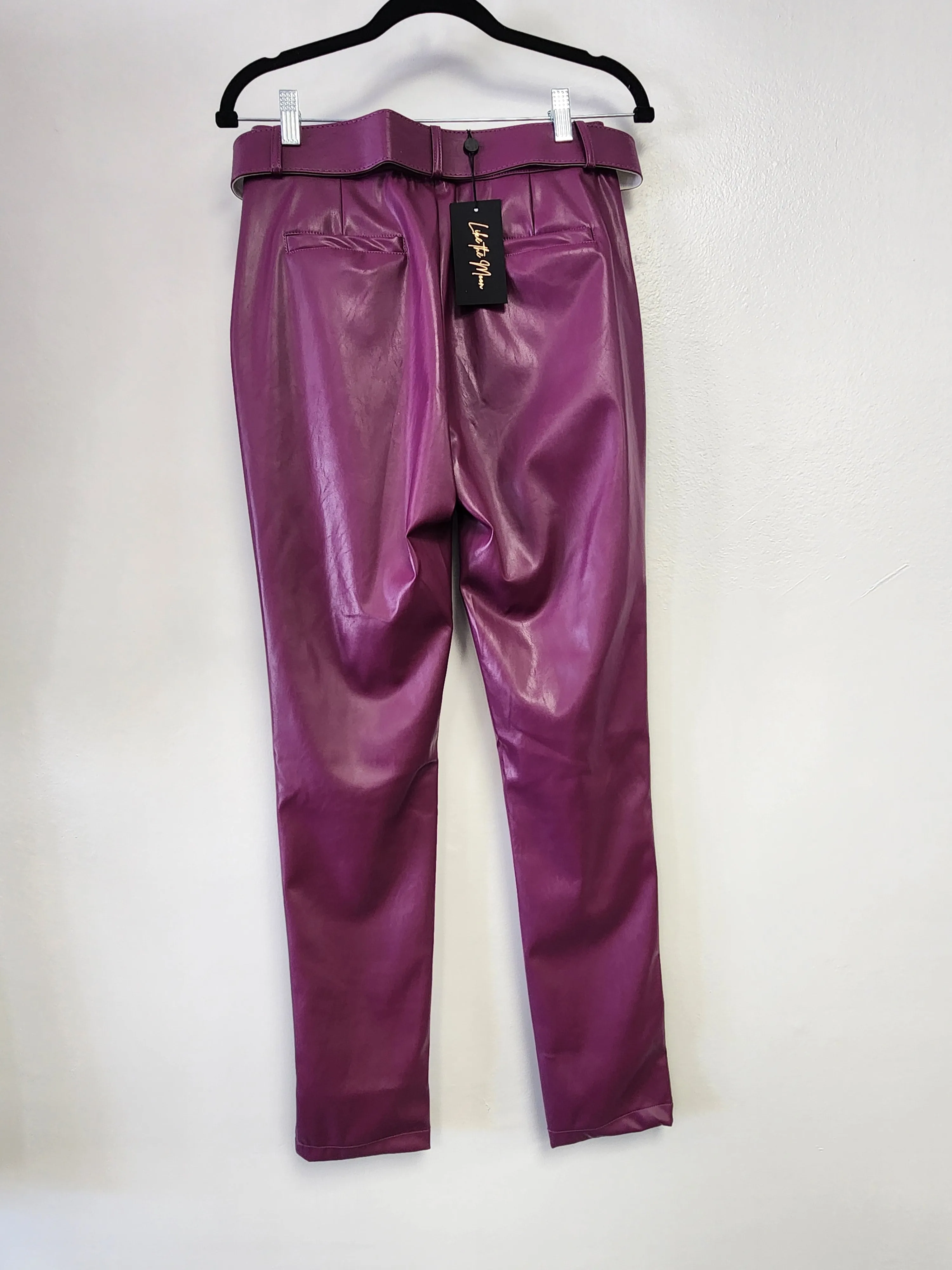 Purple PU Leather Belted Pant