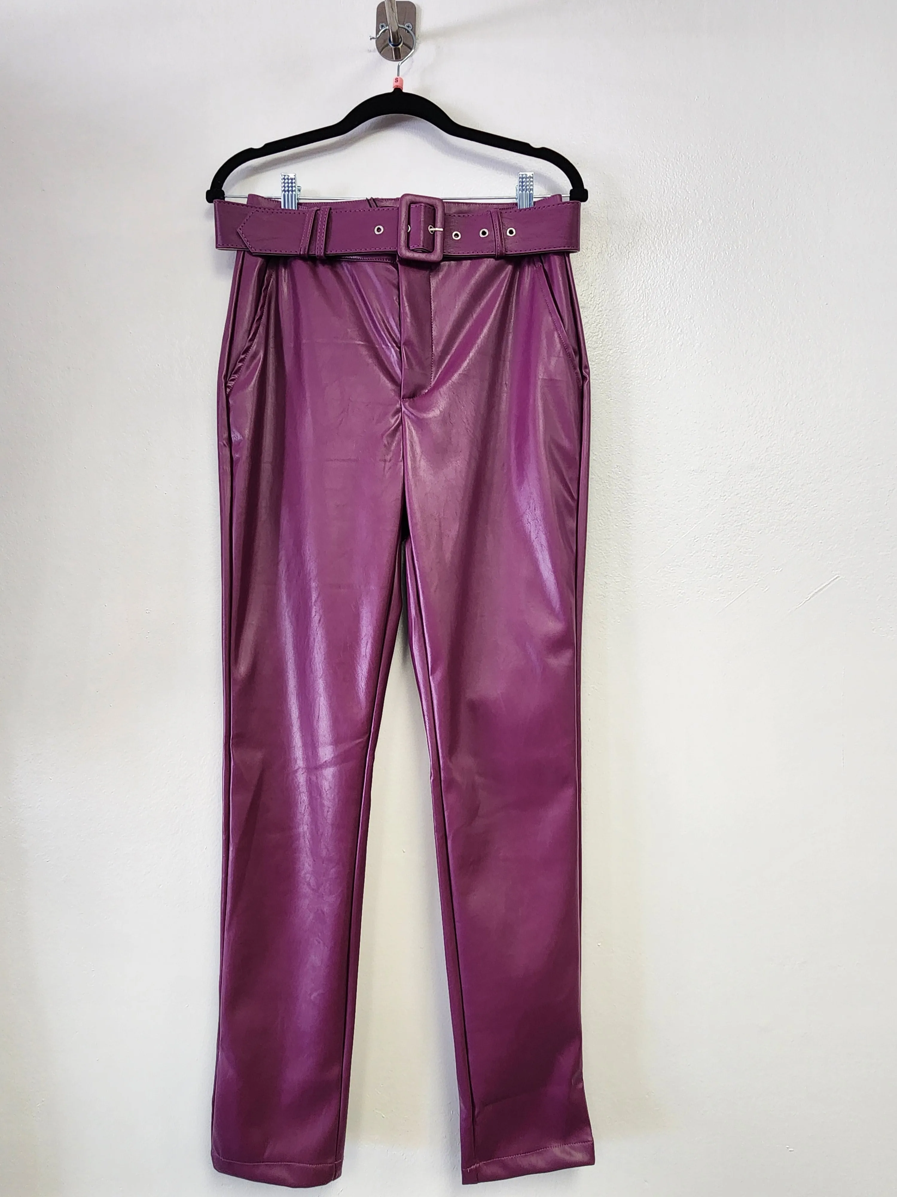 Purple PU Leather Belted Pant