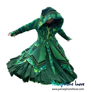 "Aria" Green elf machine-felted wool/cashmere Katwise-inspired patchwork sweatercoat-2583