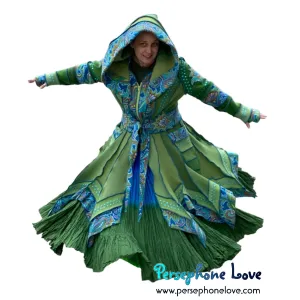 "Beautiful Things" Green elf machine-felted wool/cashmere Katwise-inspired patchwork sweatercoat-2584