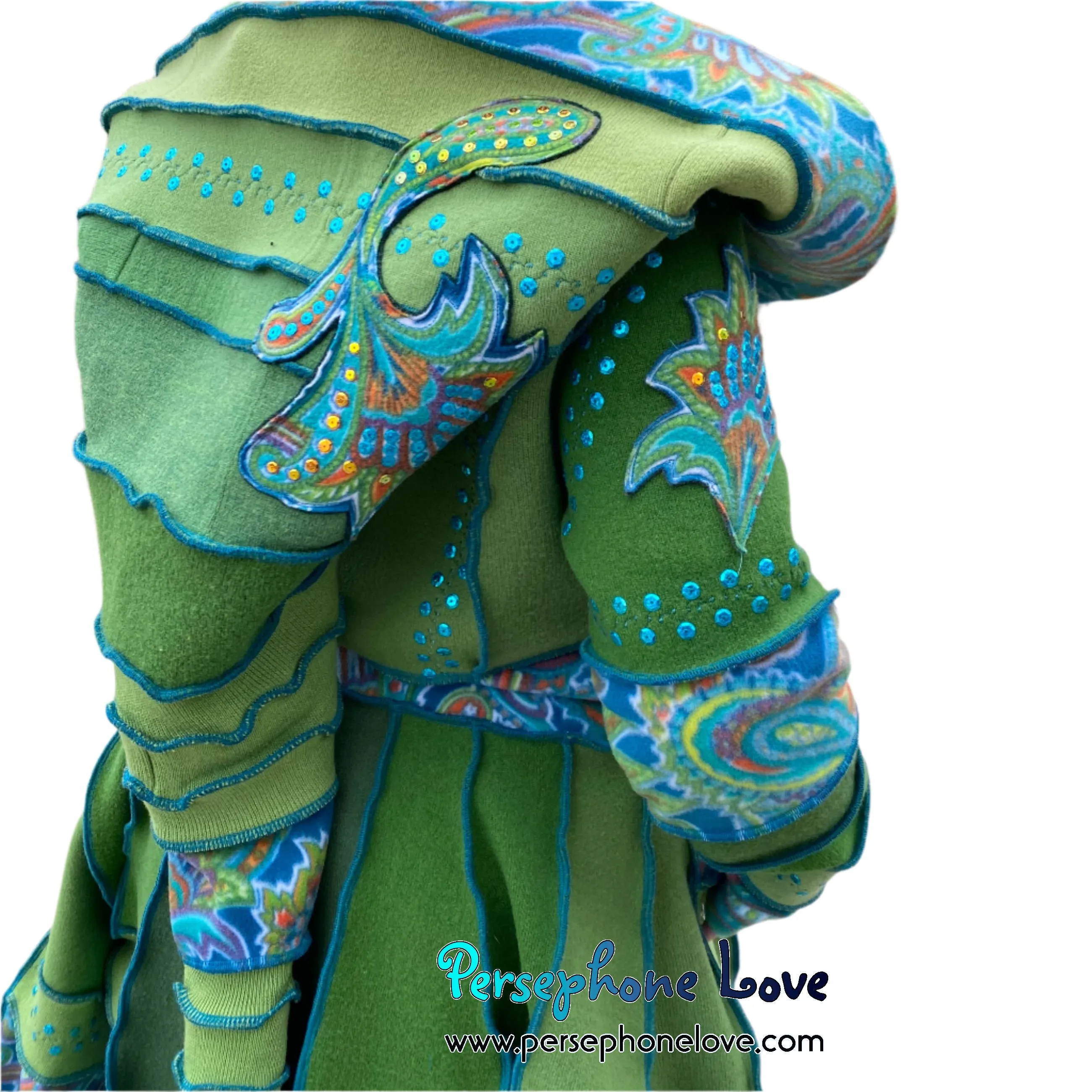 "Beautiful Things" Green elf machine-felted wool/cashmere Katwise-inspired patchwork sweatercoat-2584