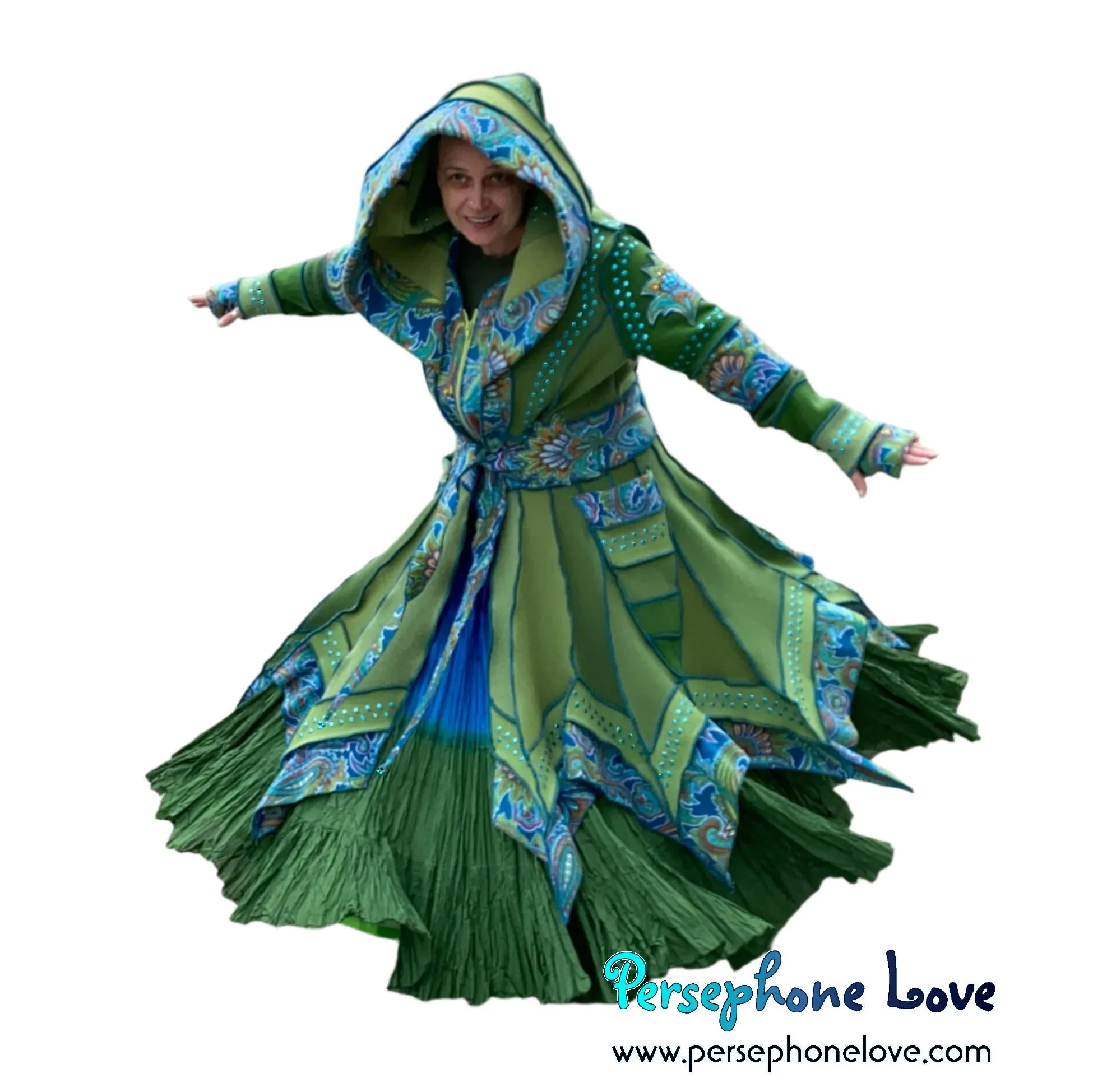 "Beautiful Things" Green elf machine-felted wool/cashmere Katwise-inspired patchwork sweatercoat-2584