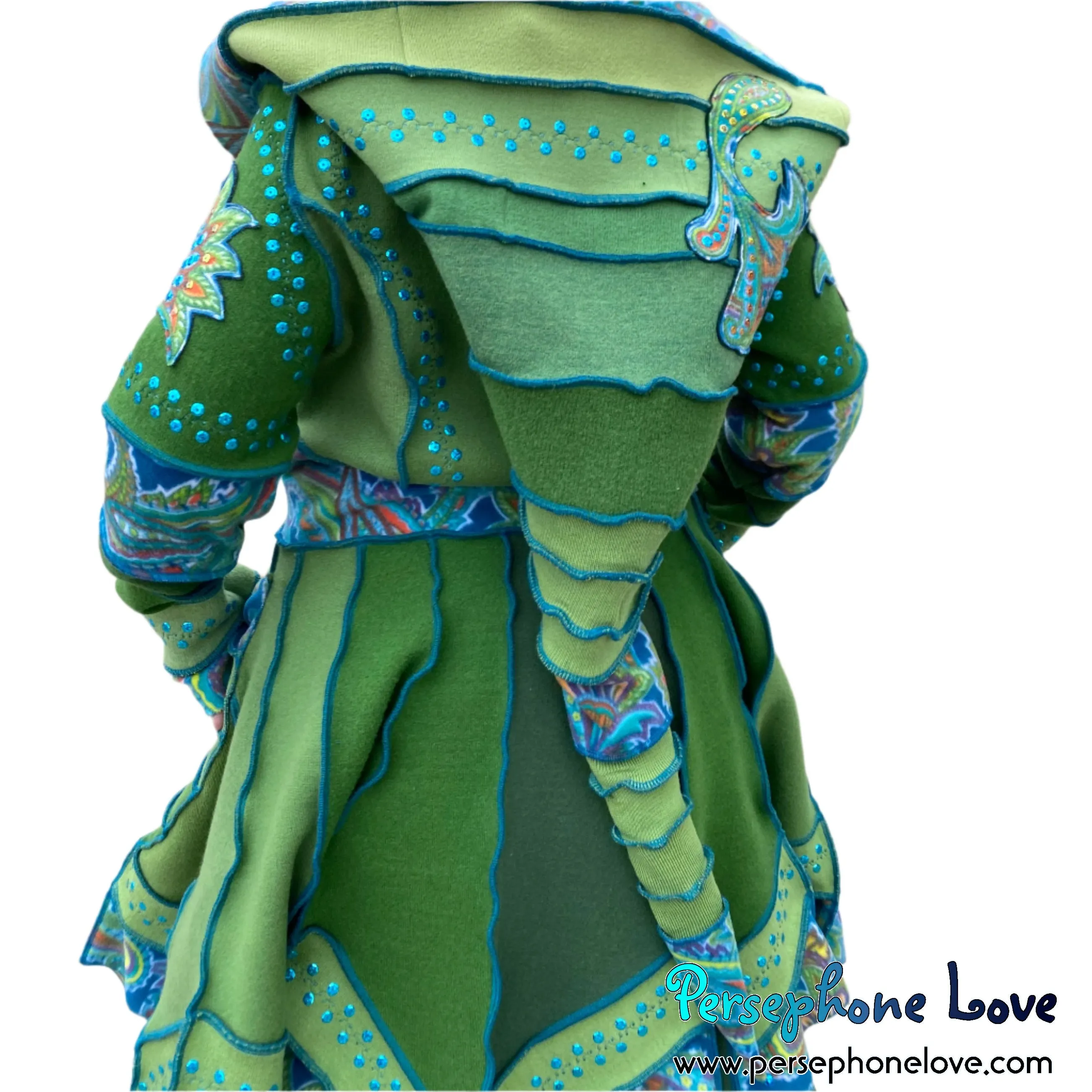 "Beautiful Things" Green elf machine-felted wool/cashmere Katwise-inspired patchwork sweatercoat-2584