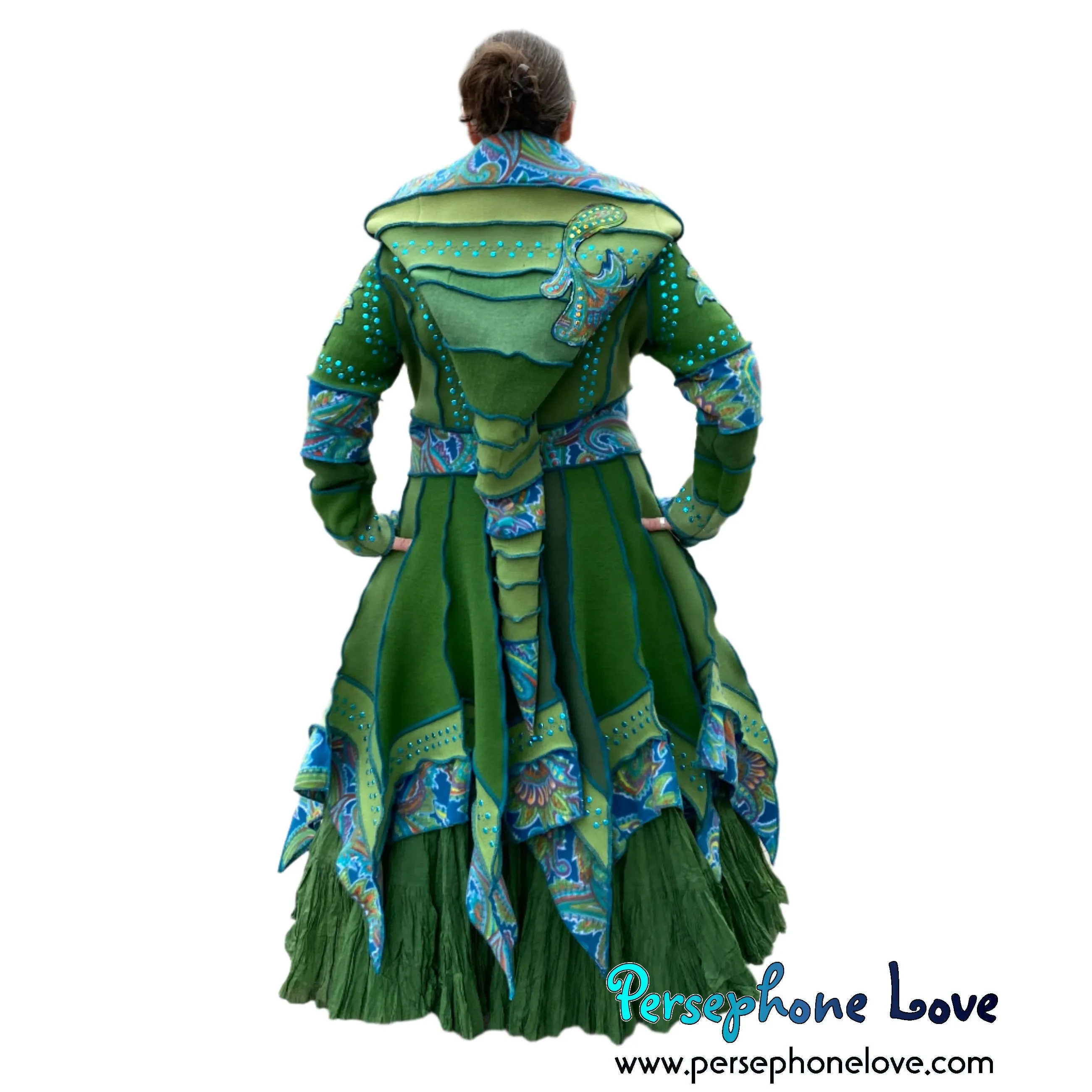 "Beautiful Things" Green elf machine-felted wool/cashmere Katwise-inspired patchwork sweatercoat-2584