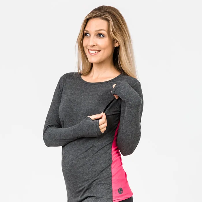 Relove ** Clearance - Bamboo Long Sleeve Top Grey/Pink