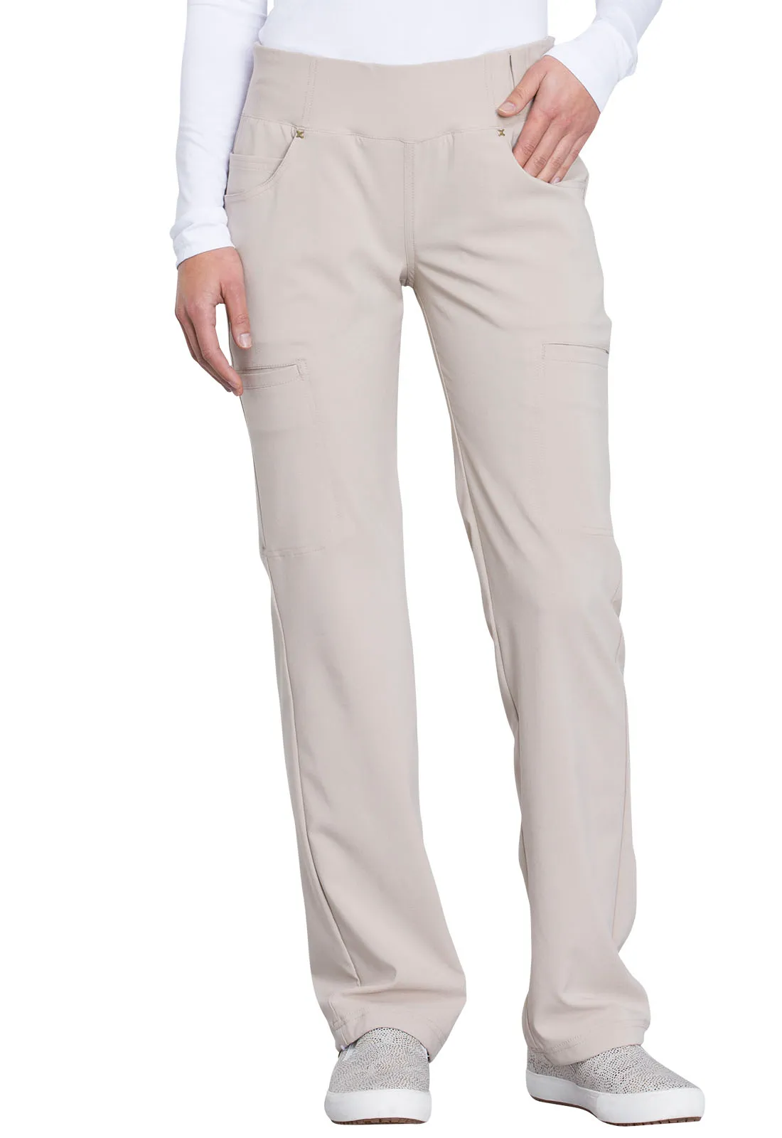 Scrub Pants - Cherokee Women's iFlex Mid Rise Straight Leg Pull-on Pant - Khaki, CK002