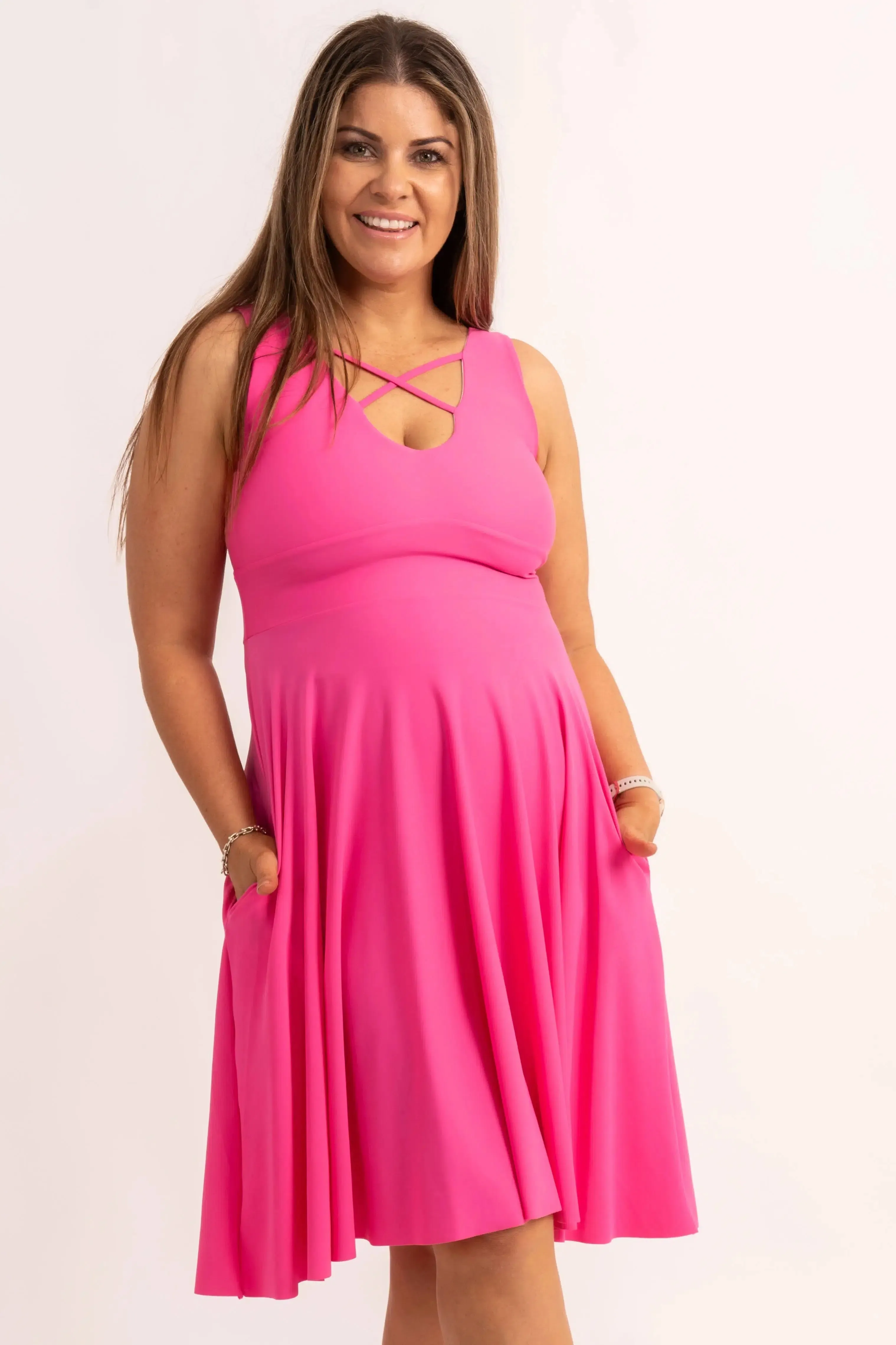 Silky Reversible Comfort Crop Midi Dress W/ Pockets - Candy Pink