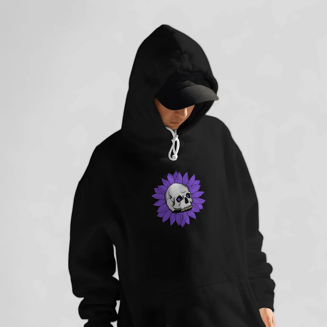 Skull & Flowers Relaxed Fit Black Hoodie For Men By DemonWear