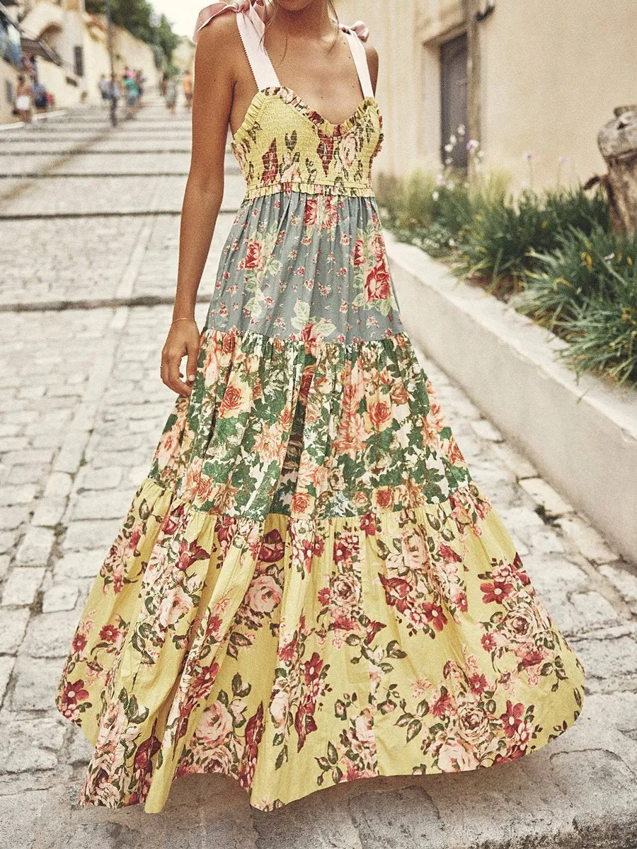 Strapless Backless Vintage Print Dress