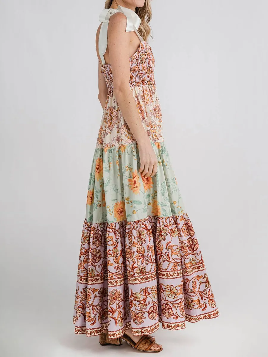 Strapless Backless Vintage Print Dress