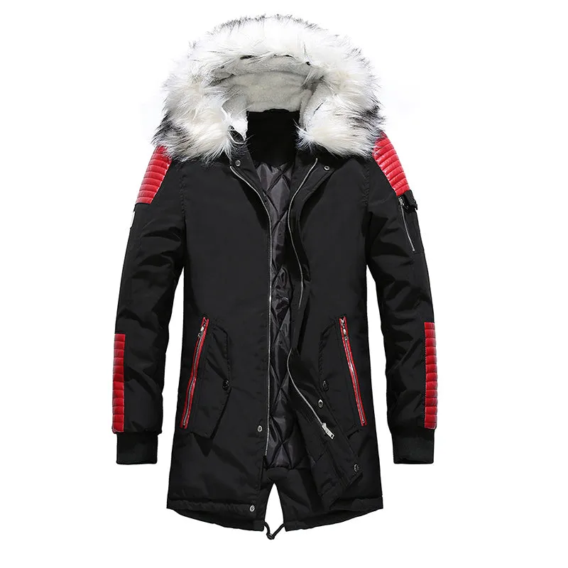 Thick Warm Parka Men's Fur Hooded Long Length Coat