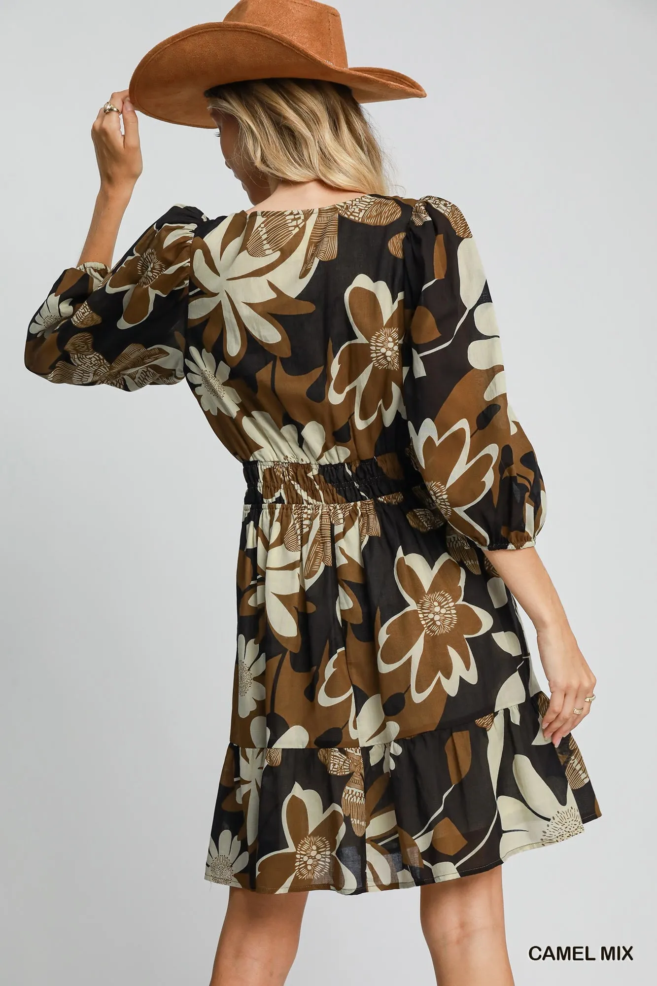 Tobacco, Black & Cream Long Sleeve Dress