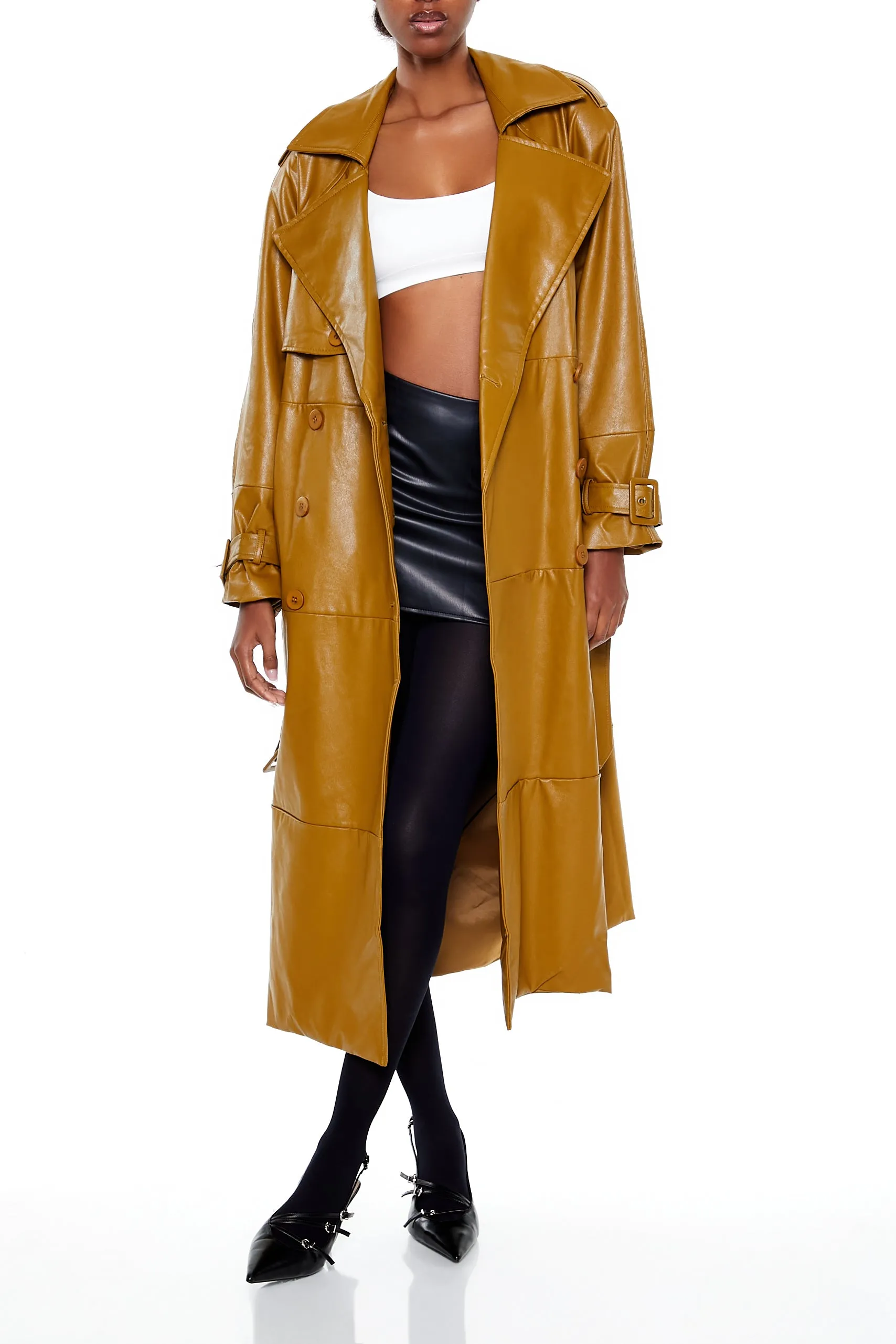 Trench en similicuir avec ceinture