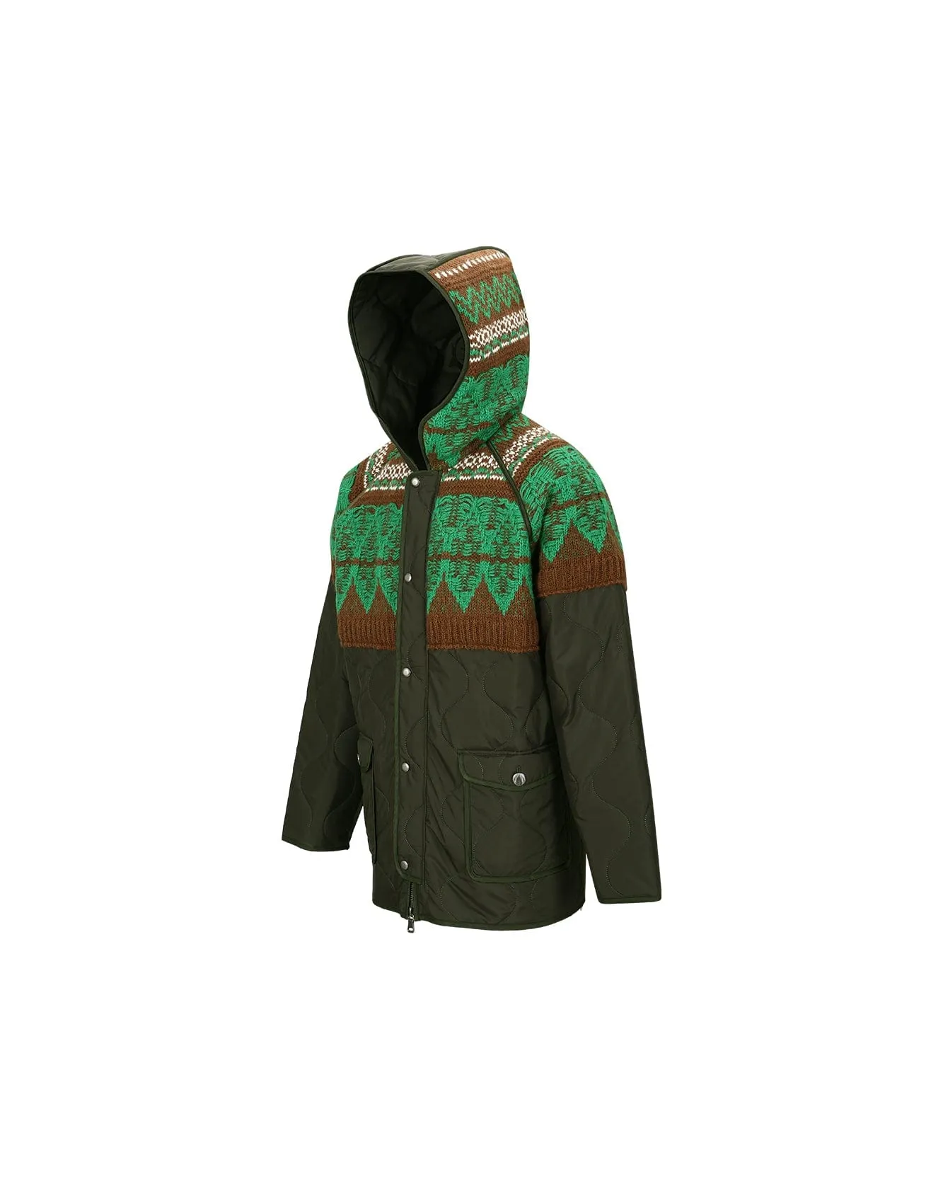 UNISEX NORDIC KNIT PATCH QUILTED PARKA awa555u(KHAKI)