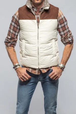 Vail Vest In White with Brown Suede