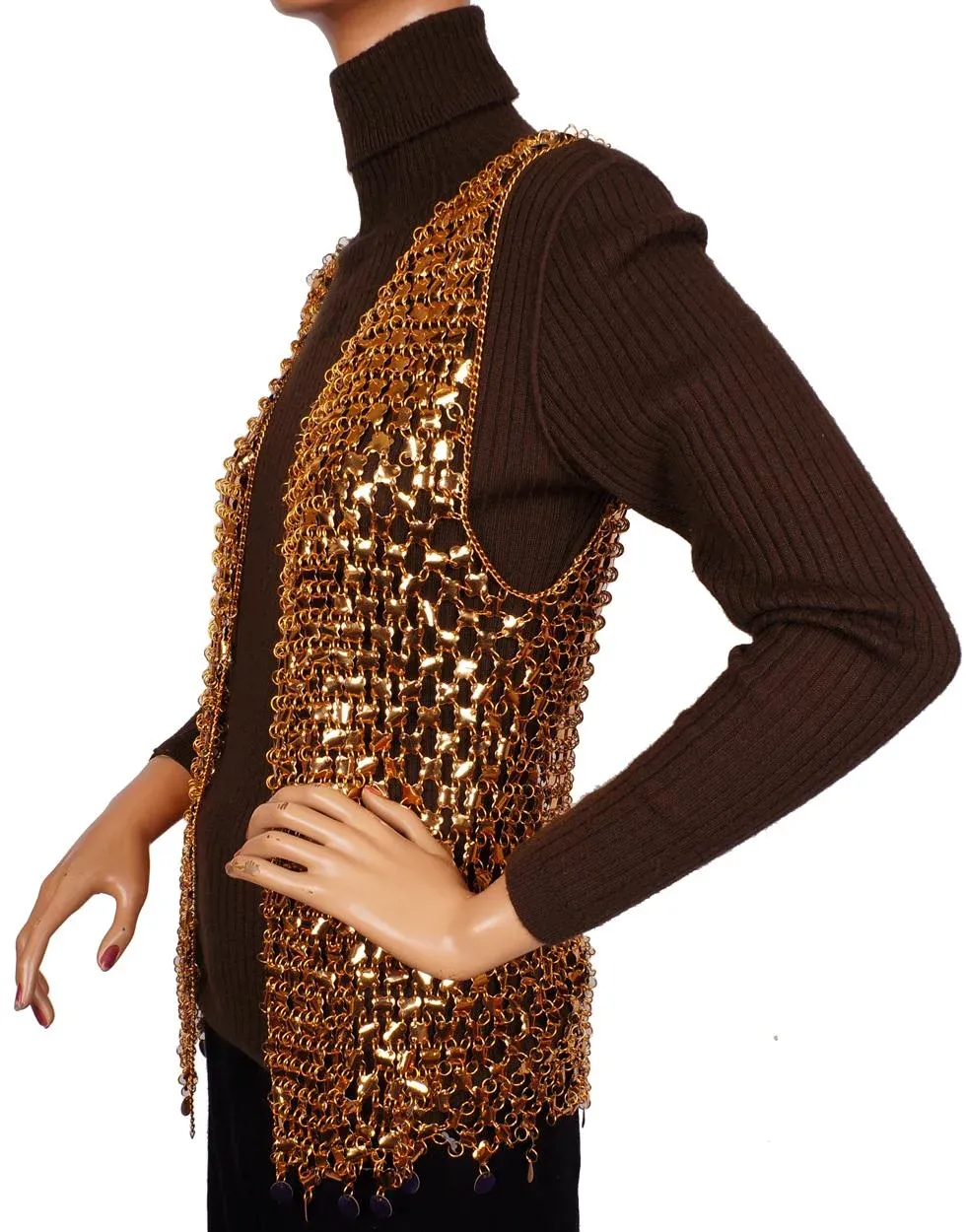 Vintage 1960s Paco Rabanne Gold Mylar Disc Chainmail Vest Size S / M