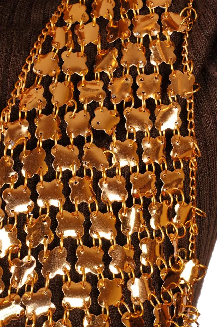 Vintage 1960s Paco Rabanne Gold Mylar Disc Chainmail Vest Size S / M