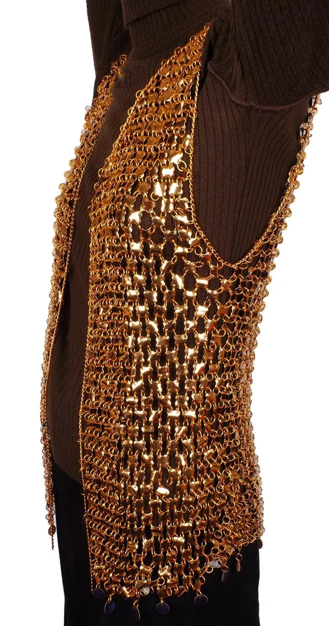 Vintage 1960s Paco Rabanne Gold Mylar Disc Chainmail Vest Size S / M