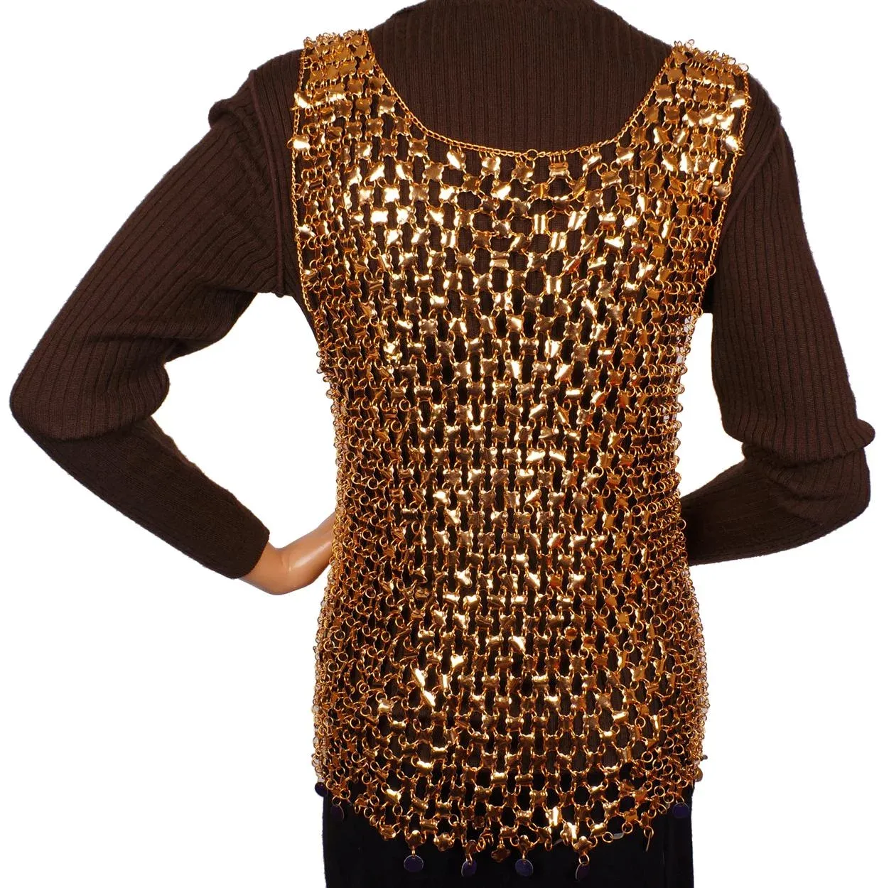 Vintage 1960s Paco Rabanne Gold Mylar Disc Chainmail Vest Size S / M