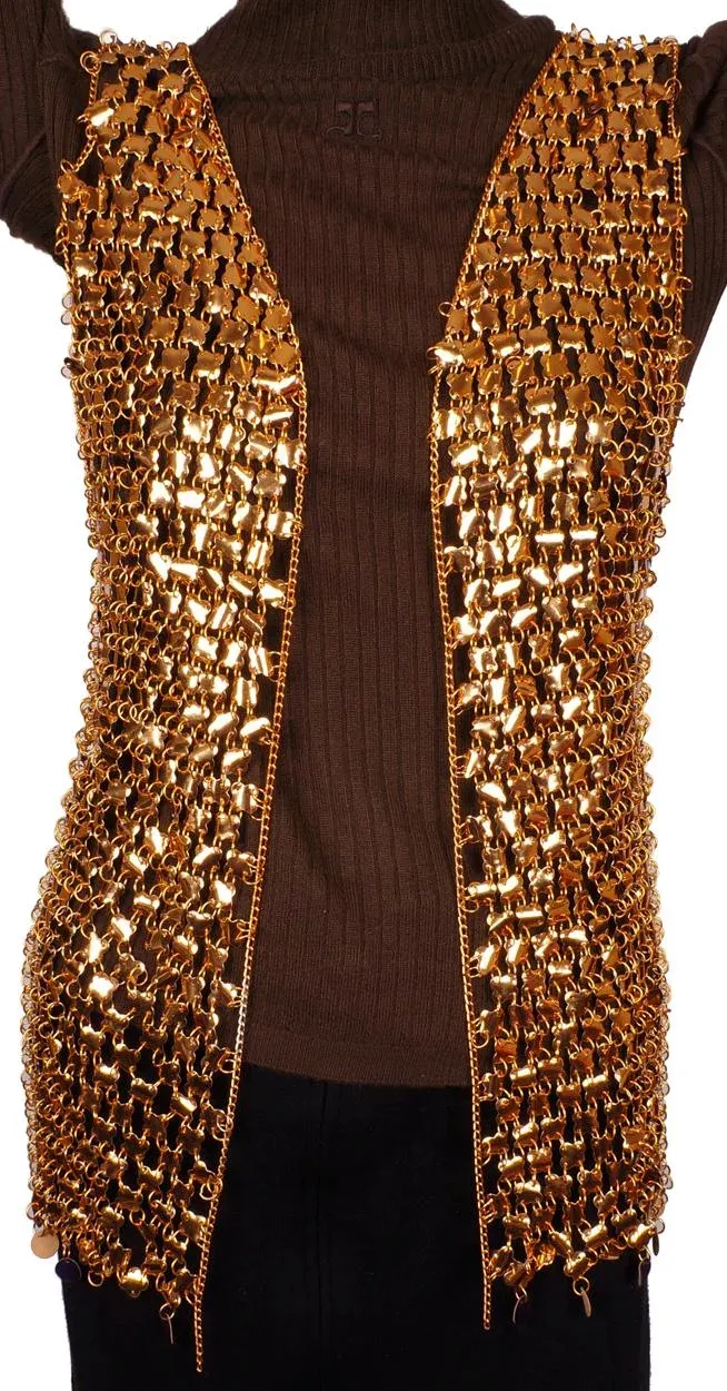 Vintage 1960s Paco Rabanne Gold Mylar Disc Chainmail Vest Size S / M