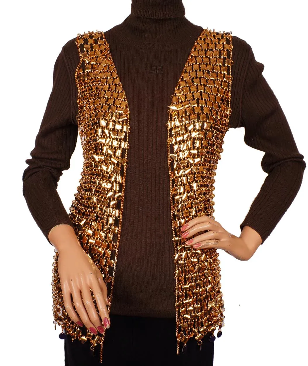 Vintage 1960s Paco Rabanne Gold Mylar Disc Chainmail Vest Size S / M