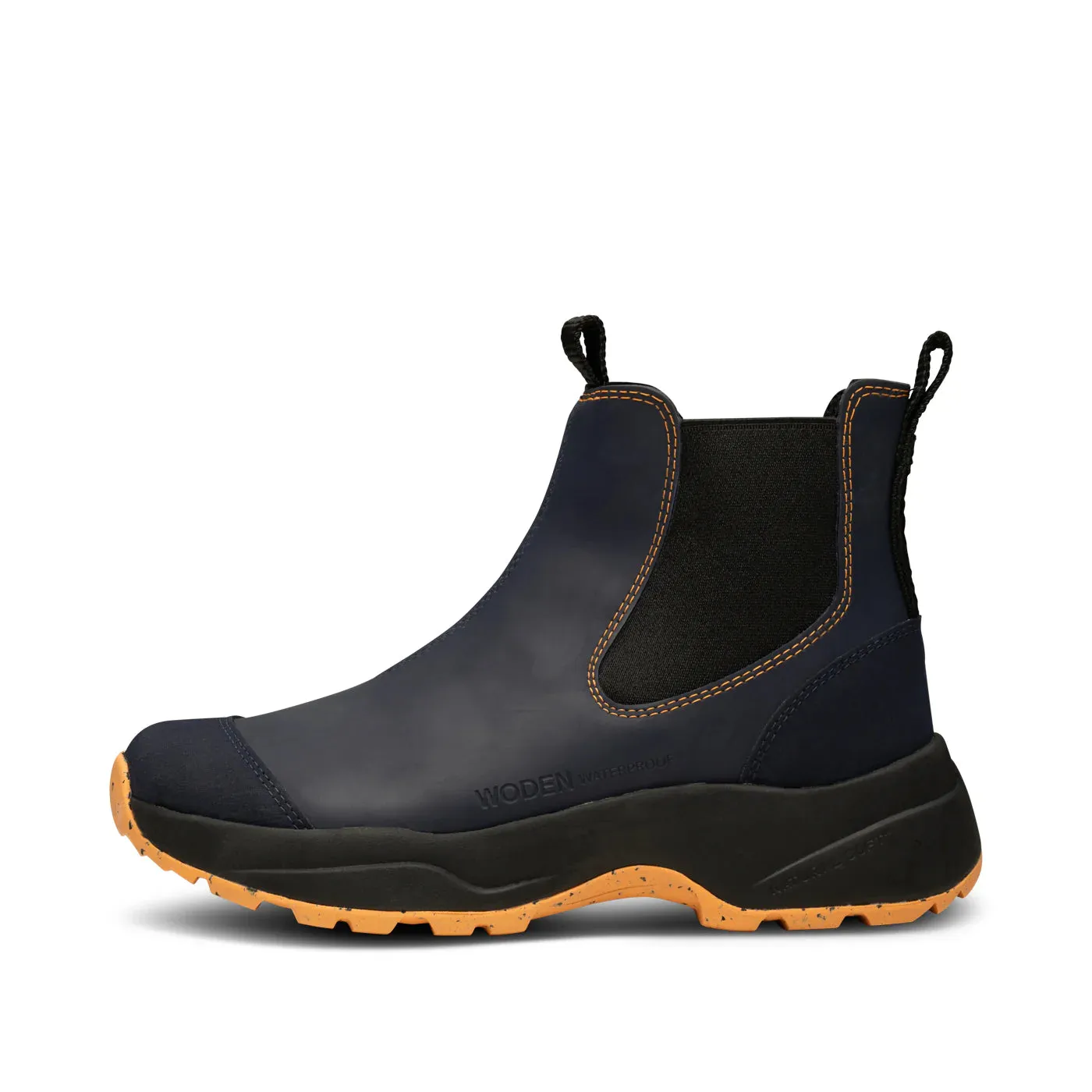 Woden Siri Waterproof Boots Dark Navy and Papaya