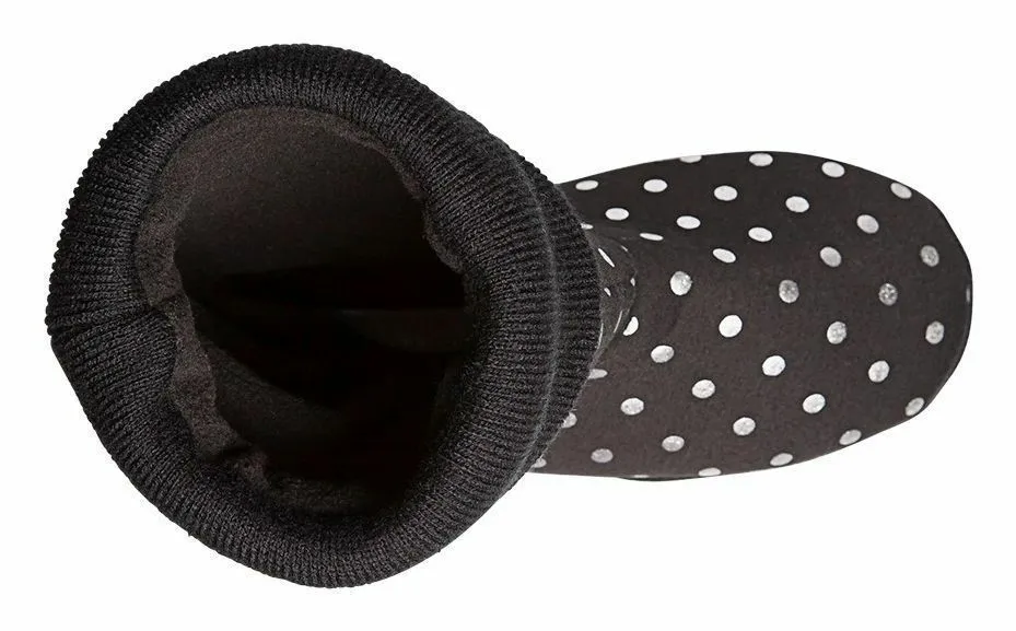 Womens Grosby Hoodies Boots Black/Silver Spots Slippers