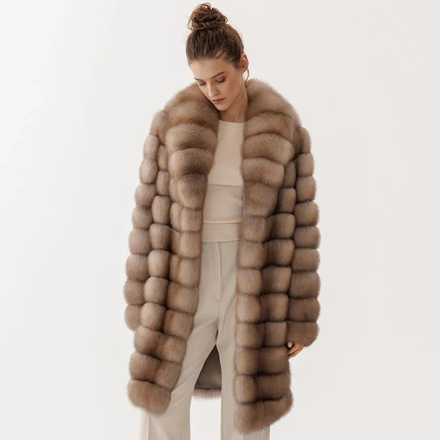 Women's Luxury Natural Fox Fur Long Coat