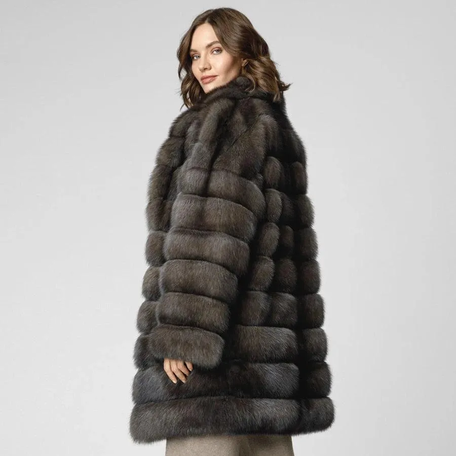 Women's Luxury Natural Fox Fur Long Coat