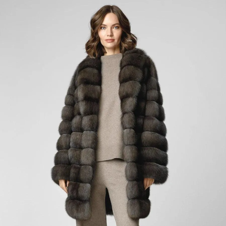 Women's Luxury Natural Fox Fur Long Coat