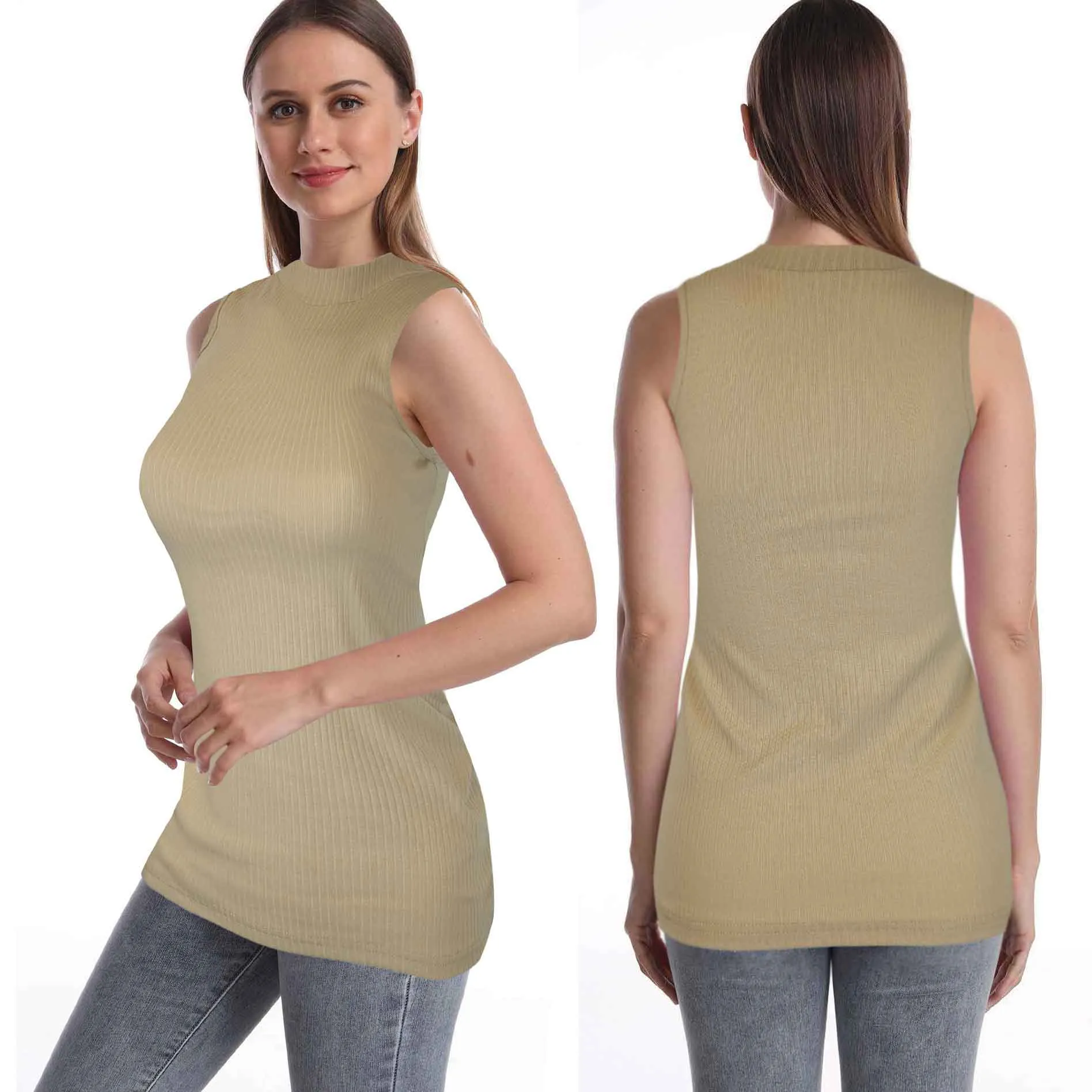 Women's Mock Neck Tank Tops | Cotton Blend | (3 Pack)