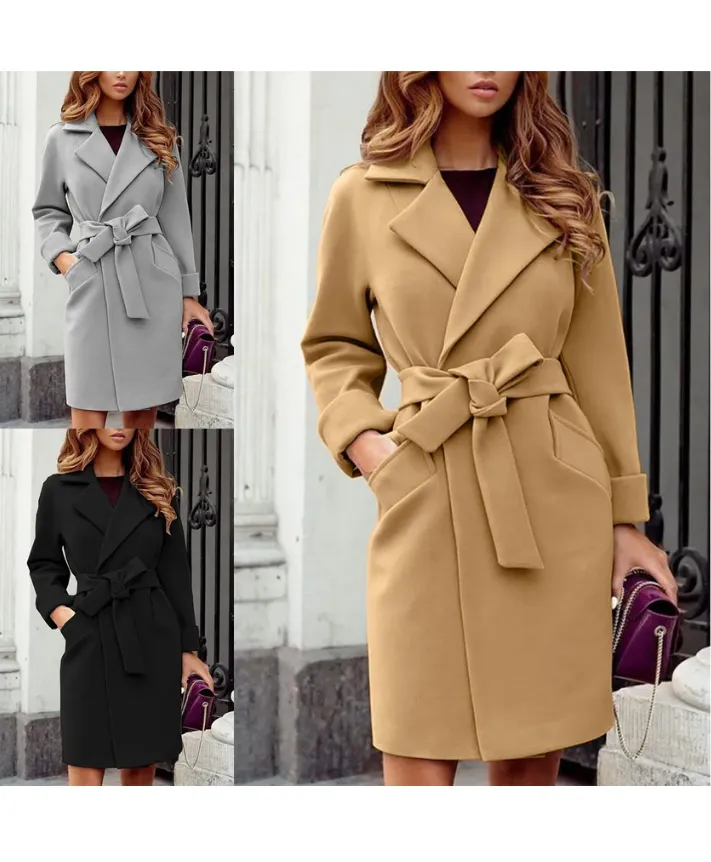 Women’s Stylish Petite Trench Coat with Belt and Lapel Collar | Ideal for Autumn/Winter