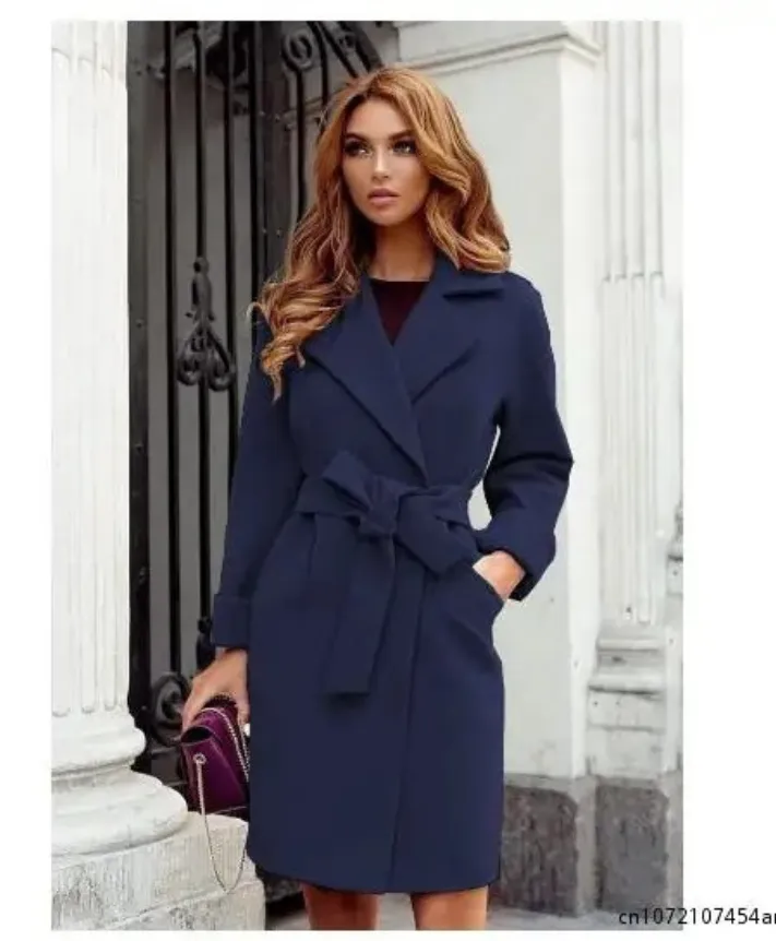 Women’s Stylish Petite Trench Coat with Belt and Lapel Collar | Ideal for Autumn/Winter