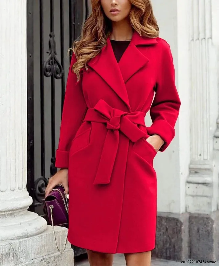 Women’s Stylish Petite Trench Coat with Belt and Lapel Collar | Ideal for Autumn/Winter