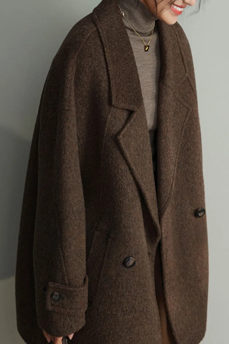 Wool-Silk Blend Double-Breasted Coat with Notched Lapel