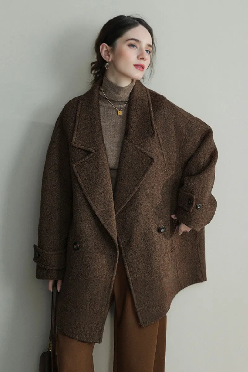 Wool-Silk Blend Double-Breasted Coat with Notched Lapel