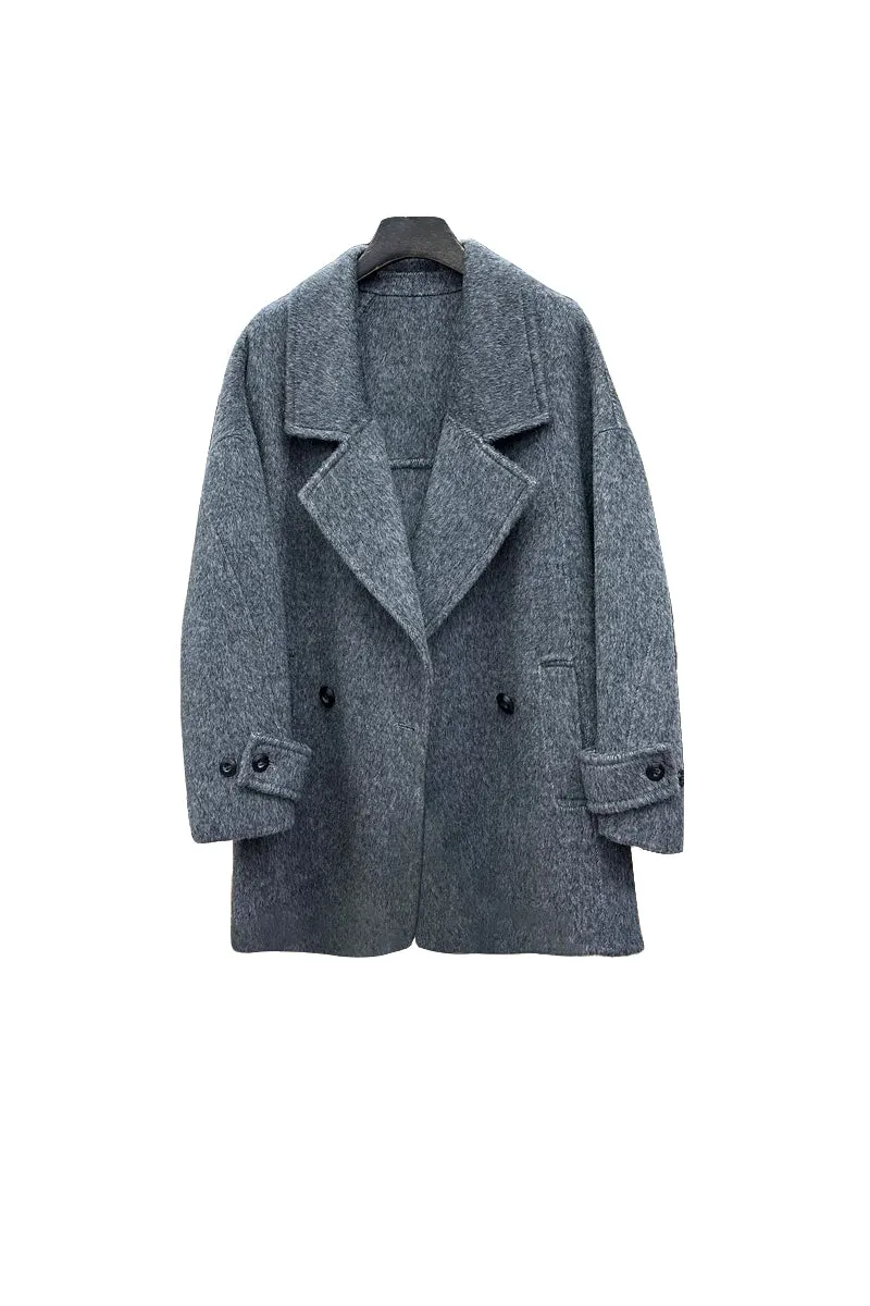 Wool-Silk Blend Double-Breasted Coat with Notched Lapel