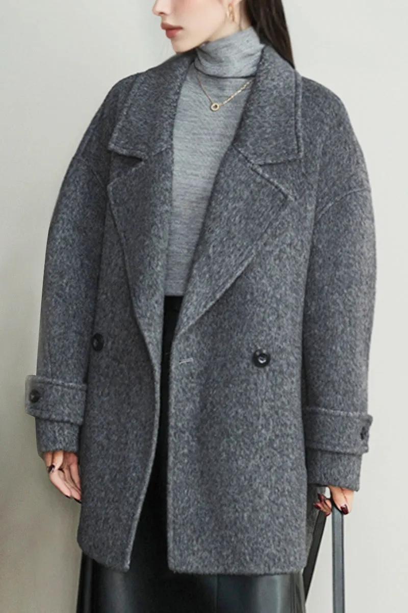 Wool-Silk Blend Double-Breasted Coat with Notched Lapel